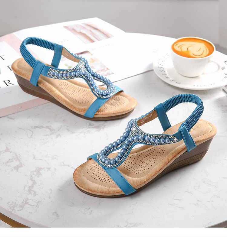 SUYGGCK Sandalo donna strass perline zeppa sandali