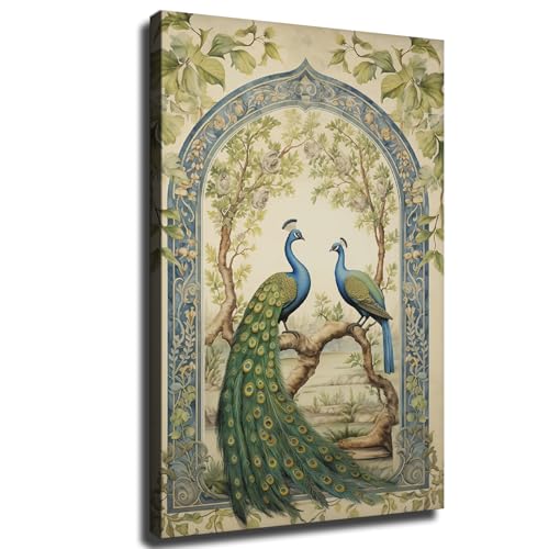 Peacock Mughal Indian Wall Art, Floral Nature Prints,...