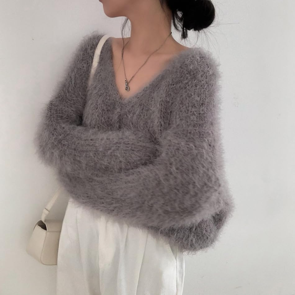 Image of Mohair Cardigan for Women - Fuzzy Open Front Oversized Faux Fur Coquette Sweater