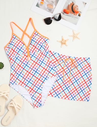 Image of ZAFUL Women's One Piece Swimsuit with Skirt V Neck Colorblock Bathing Suit | Front Cut Out Swimsuit Criss Cross One Piece Bathing Suit