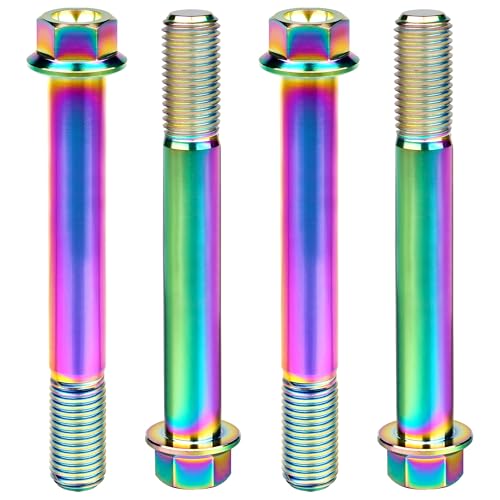 Image of Titanium Bolt M12 30 35 40 45 50 55 60 65 70 75 80 85 90mm Hex Small Flange Head for Motorcycle Car Modification Pack of 4 (M12x90mm Pitch 1.5, Multicolored)