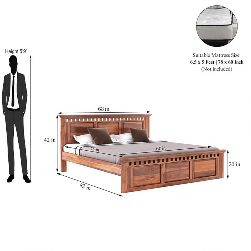 Image of Amazon Brand - Solimo Solid Sheesham Wood Kuber Queen Size Bed Without Storage + 2 Bedside | Wooden Queen Size Cot Bed | Double Bed with 2 Bedside Furniture for Bedroom (Honey Finish)