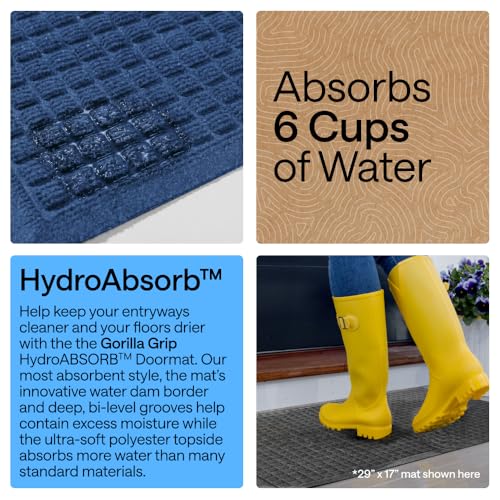 Image of GORILLA GRIP Ultra Absorbent Front Door Mat Outside Entrance, 47x35, Traps Dirt and Moisture, HydroABSORB Indoor Outdoor Doormat Holds Up to 6 Cups Water, Stain and Fade Resistant Welcome Mat, Blue