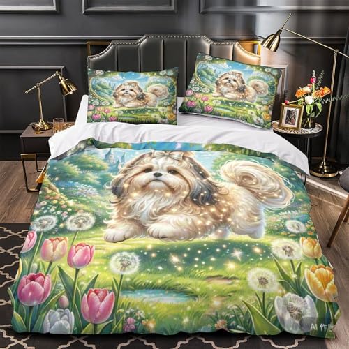 Housse de couette Shih Tzu 3D 140x200 parure de lit enfant en microfibre douce avec sa taie - 4