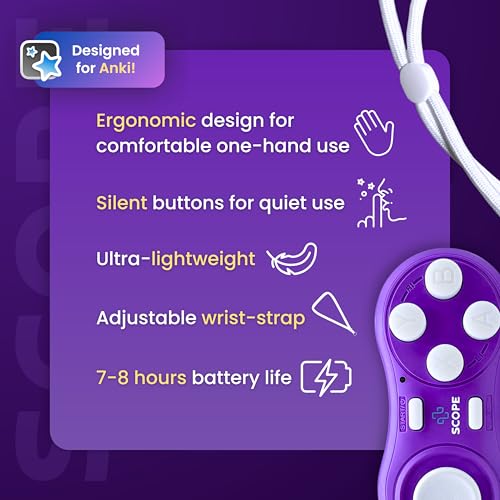 Image of Scope Remote- Remote for Anki. Customizable with Anki Add-on, Compatible with Windows, Mac, iOS, iPad, and Android. Anki Clicker, Anki Controller. Amethyst Purple, Standard (8 Hours Battery)