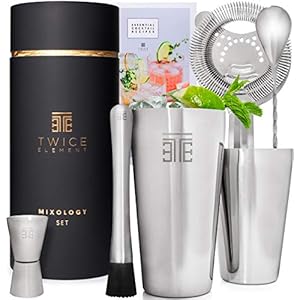 Twice Element® Cocktail Mixer Set | Boston-shaker set met: Elegante Geschenkdoos, Opbergzakje, Receptenboek en alle…