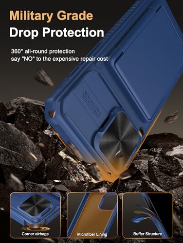 Image of Vihibii PC + Silicone Wallet Case With Card Holder(4 Cards) [RFID Blocking]&Slide Camera Cover&Raised Edges Protect Screen,Shockproof Rugged Case For iPhone 16 Pro Max 6.9 inch 2024,Blue