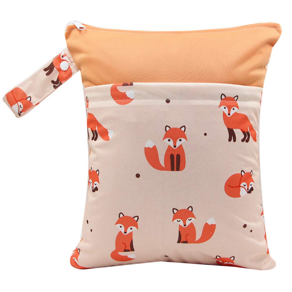 YeahiBaby Cloth Diaper Wet Bags Waterproof Reusable Travel Dry Wet Bag with Hanging Strap and Two Pockets