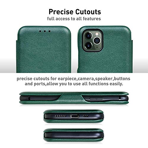 Image of PULOKA for iPhone 13 Pro Max - Sleek Flip Case - Premium Vegan Leather Phone Cover with Card Slot - Slim, Durable, Privacy Protection - Kickstand Function - Elegant Flip Wallet Cases for Apple - GREEN