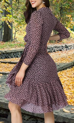 Image of KOH KOH Womens Long Sleeve Wrap Ruffled Wedding Guest Print Mini Dress
