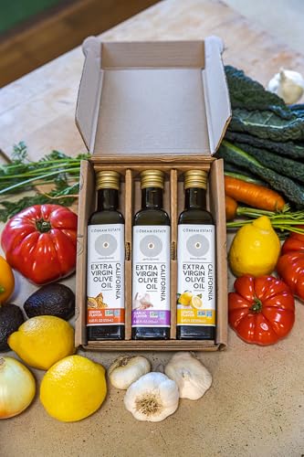 Image of Cobram Estate Lemon, Garlic, and Onion Artisan Collection Flavored - Low-Fodmap Diet Friendly, First Cold Pressed 100% California Extra Virgin Olive Oil - Non-GMO, 3 x 250ml Bottles (Variety)