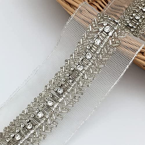 Fqtanju 1 Yard 6 Cm Width Beaded Crystal Rhinestone Applique, Bling Diamond Mesh Lace Trim Ribbon Bridal Ornaments Handmade Diy Sewing Supplies Craft For Costume Hat Decoration #TOP25