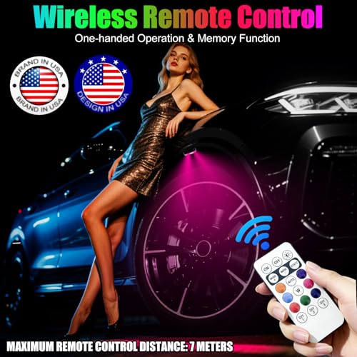 Image of Wireless LED Lights for Car, Wireless Rock Lights with 8 Colors 10 Modes,led Strobe Warning Light, Motorcycles, Boats, Camping, Bikes, Drones,Design in USA