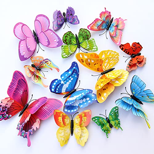 3D Butterfly Wall Stickers Decor 24 Pcs Luminous Colorful Butterfly Wall Decals For Kids Girls Baby Women Bedroom Living Room Wall Art Decor Removable Mural Sticker Butterflies Wall Art Decorations (Multicolour) #TOP5
