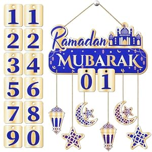 MOVINPE Ramadan Hanging Decorations Ramadan Wooden Calendar 2024 for Home Door Windows, Ramadan Mubarak Gift Door Sign 30 Days Eid Countdown Decor Muslim Ramadan Party