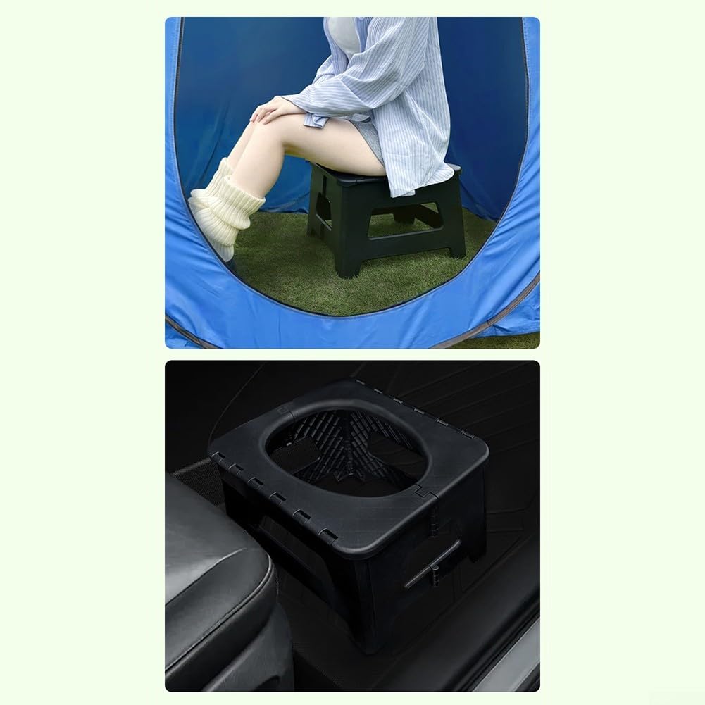 Portable Camping Toilet Chair 100kg Load Stool for RV(Large Black)