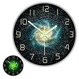 The Geeky Days Glow in The Dark Wall Clock, Galaxy Outer Space 12inch Luminous Silent Clock, Battery Operated Quartz Nebula Stars Wall Art Abstract Acrylic Watch Universe Home Decor Astronomy Gifts