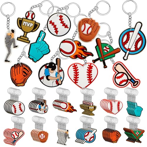 Batiyeer 36 Pack Baseball Keychains Bulk Baseball Party Favors Sports Key Chains Funny Ball Keyring...