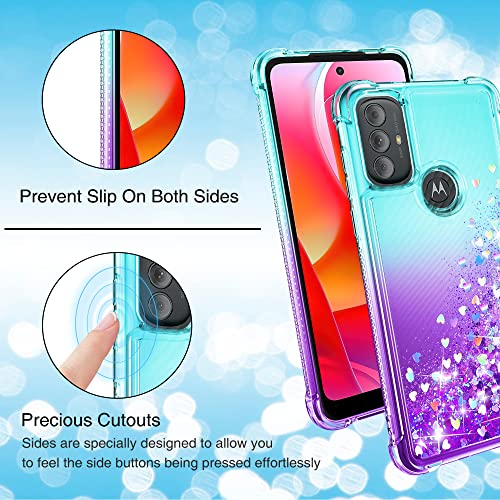 Moto G Pure Case, Moto G Power 2022 Case With Hd Screen Protector, Gritup Girls Women Cute Gradient Liquid Glitter Bling Four-Corner Protective Soft Tpu Phone Case For Moto G Pure, Teal/Purple #TOP5
