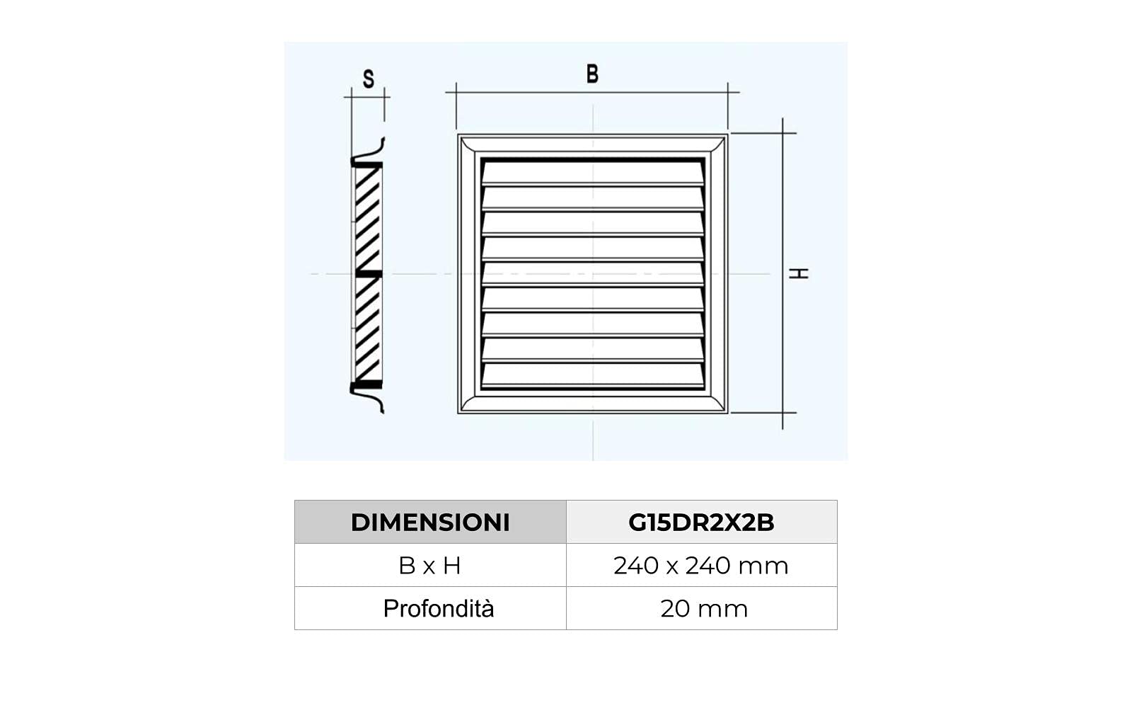 La Ventilazione G15DR2X2B Griglia Plastica con Dosatore Quadra da Sovrapporre, Bianco, 240 x 240 mm