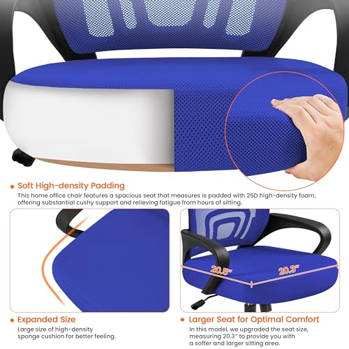 Image of Yaheetech Mid-Back Mesh Office Chair Adjustable Ergonomic Computer Task Chair Swivel Rolling with Lumbar Support Armrest for Home Office Work Study, Blue