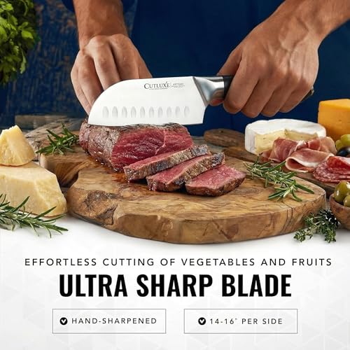 Image of Cutluxe Santoku Knife 5 inch - Meat & Vegetable Chopping Knife, German Steel