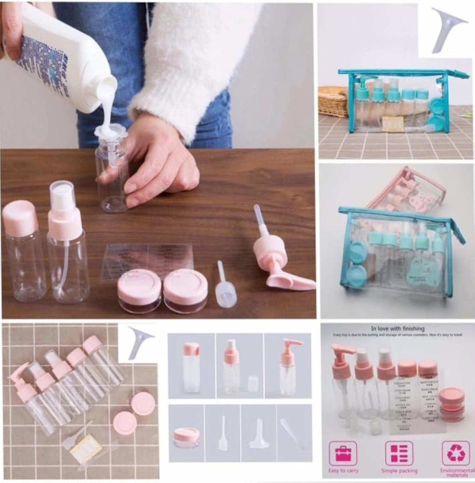 Travel Toiletry Bottle Set, 7-Piece with Spray Bottles and Jars