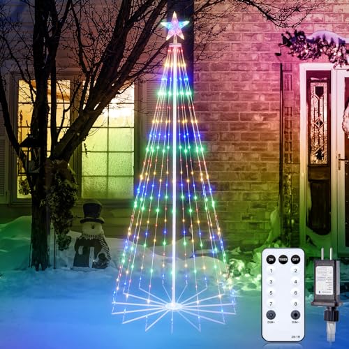 Christmas Cone Tree Light, 7.5ft 295 LED Light Show Christmas Tree with 8 Modes Timer Remote, Dimmable Artificial Christmas Tree for Porch Yard Patio Indoor Outdoor Xmas Holiday Decor, Multicolor Christmas Cone Tree Light, 7.5ft 295 LED Light Show Christmas Tree with 8 Modes Timer Remote, Dimmable Artificial Christmas Tree for Porch Yard Patio Indoor Outdoor Xmas Holiday Decor, Multicolor