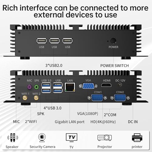 Image of Fanless Mini PC, Industrial Desktop Computer i7-1165G7 Upto 4.7GHz, Windows 11 Pro, 32G DDR4, 1T NVME SSD, 2xCOM RS232, HDMI /VGA Support 4K, Gigabit Ethernet, WiFi6, BT5.1, Full Metal Case
