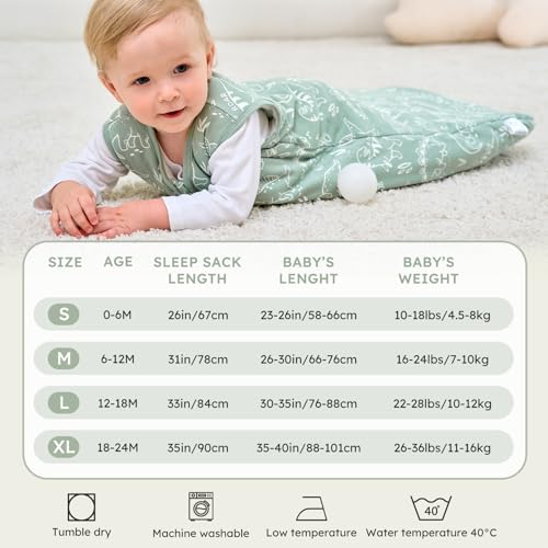 Image of Baby Sleep Sack 12-18 Months, 2.5 TOG Cotton Winter Baby Wearable Blanket with 2-Way Zipper, Warm Soft Sleeping Bag for Toddler Boy Girl, Large Dinosaur