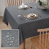 Pacok Atmungsaktive Tischdecke 220x140 cm Wasserabweisend und Dreckabweisend - Outdoor Rechteckige Tischdecken mit Flecken perlen ab, Leicht zu pflegen für Küche, Garten, Esszimmer (grau)