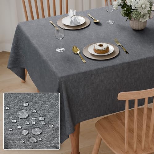 Pacok Atmungsaktive Tischdecke 220x140 cm Wasserabweisend und Dreckabweisend - Outdoor Rechteckige Tischdecken mit Flecken perlen ab, Leicht zu pflegen für Küche, Garten, Esszimmer (grau)