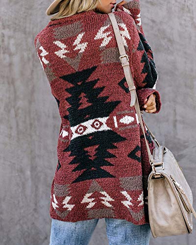 Image of FERBIA Women Boho Cardigan Aztec Open Front Loose Slouchy Sweaters Tribal Long Sleeve Knitted Christmas Jacket Coat