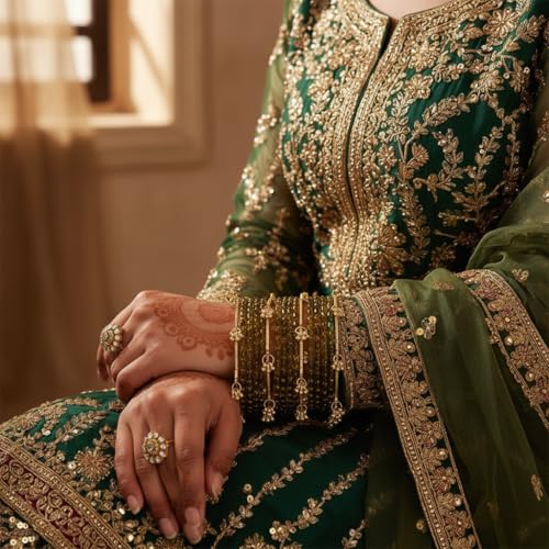 Image of Kashmiri Ghangharoo Glass Bangle Set for Women| Light Weight Bangles | Traditional Transparent Fancy Glass Chudi Set for Wedding, Party|Set Of 16(12 Glass + 4 ghungroo bangles)