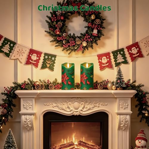 Image of Christmas Flameless Candles Set of 2, Poinsettia Candle with Remote & Timer