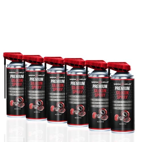 WerkXheld 6X Silikonspray Gleitspray : Premium Schmieröl, Kriechöl & Sprühfett - Laufband Öl, Silicone Spray, Silikonfett für Dichtungen, Kunststoff, Gummi, Holz & Metall
