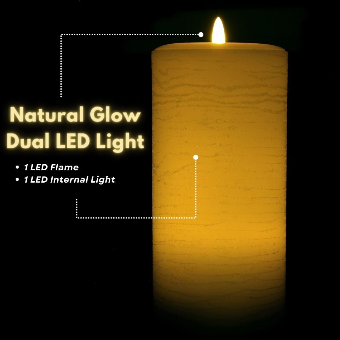 LumiPur Signature Natural Glow - Candela a colonna di cera con LED tremolante senza fiamma (8,9 x 22,9 cm, grigio nebbia)