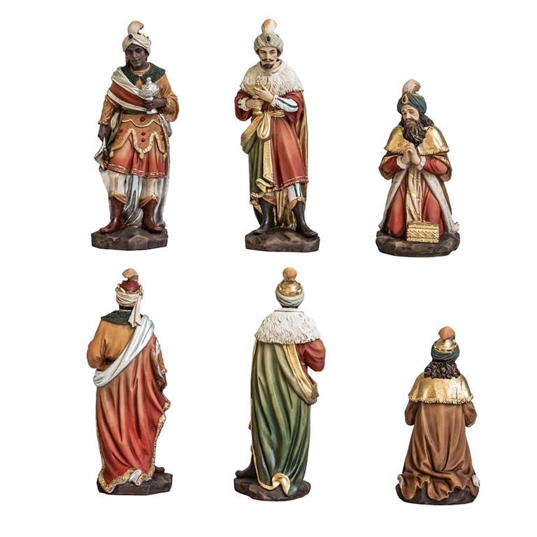 Misterio Nacimiento de 10 Piezas Clasico con Reyes, Angel, Pastor y Animales de Resina Pintado a Mano 23 cm Alto