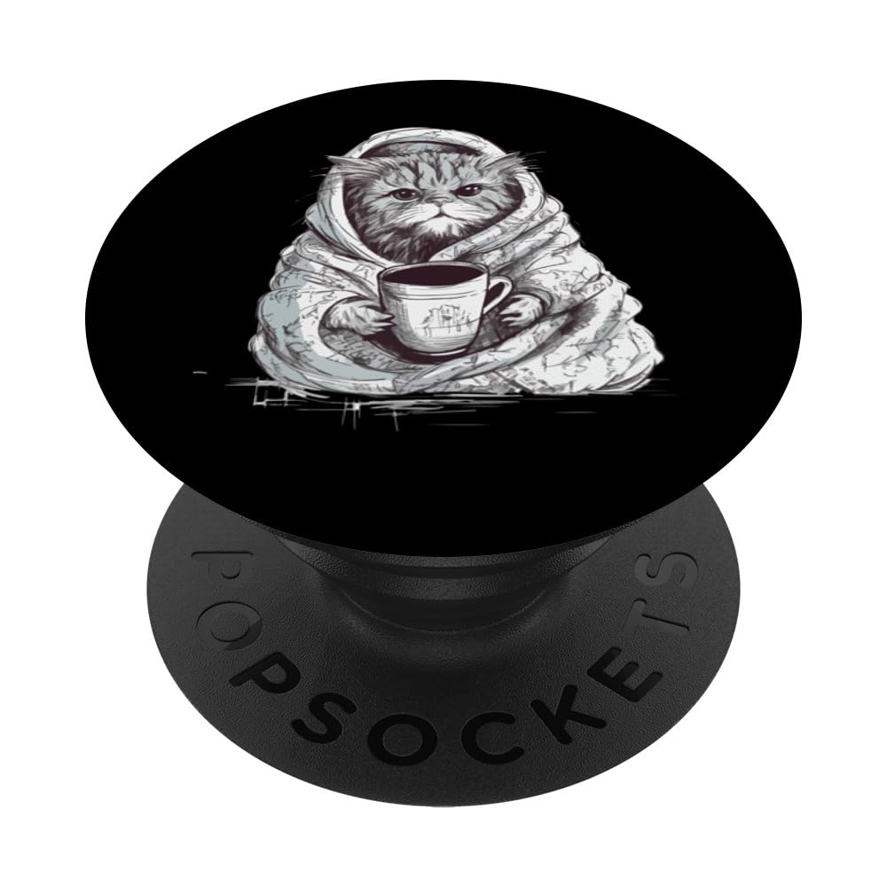 Funny Grumpy Coffee Cat Kitty Owner Gift for Girls Men Women PopSockets Swappable PopGrip, Black