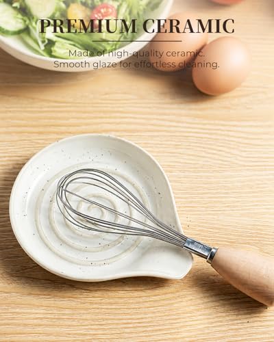 Image of LAUCHUH Spoon Rest, 5 inches Large Ceramic Spoon Rest for Stove Top Cooking Spoon Holder for Kitchen Counter Spatula Holder for Tongs, Ladle, Fork, Heat-Resistant, Beige with Speckled
