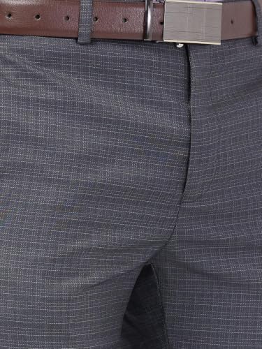 Image of Raymond Men Slim Fit Checks Pattern Polyester Blend Flat Front Formal Trouser