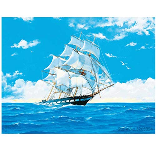 Peinture Par Nombres Paysage Marin Navire Peinture Peinture Moderne Photo Décor À La Maison Pour Le Salon-60x80cm No Frame Cover