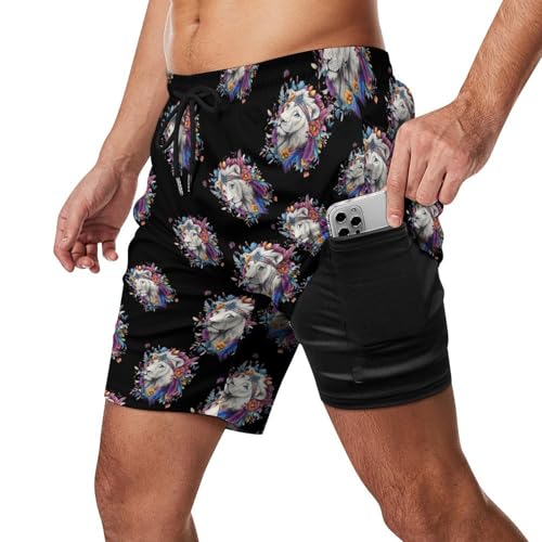 Wild Natural Colorful Lion Mens Swim Trunks Swimming Board Shorts with Compression Liner Summer Beach Bottom2
