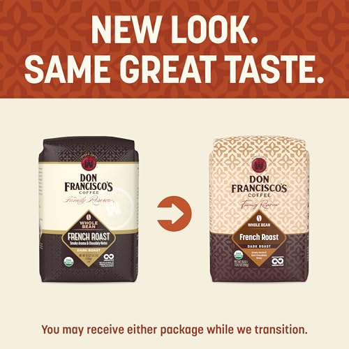 Image of Don Francisco's Organic French Roast Whole Bean, Dark Roast, 18 OZ Bag | Ideal for French Press, Pour Over & Drip Coffee Maker, Whole Bean for Fresh Grinding, Grind to Your Preferred Brew
