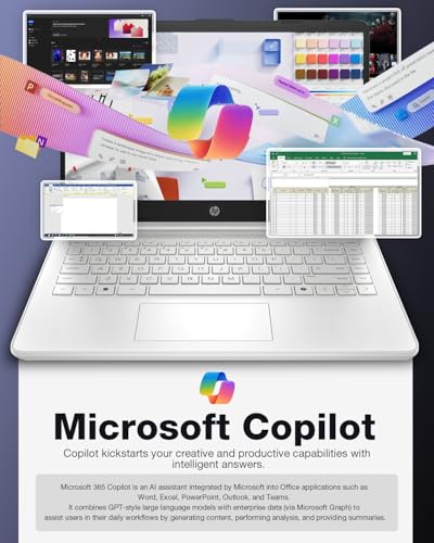 Image of HP 2025 14 inch Laptop Computer - HD Thin and Light Laptop • Intel 4-Core N150 • Win 11 Pro • 1-Year Microsoft Office 365 & External DVD Drive • 16GB RAM • 128GB UFS + 256GB Micro SD • Bluetooth • Wi-Fi