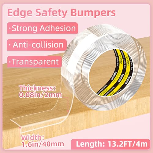 Image of Corner Protector Clear Baby Proofing Edge Guard Tape 1.6in(W x 13FT(L) Self Adhesive Furniture Table Corner Bumper for Child Safety Sharp Edge Guard Roll