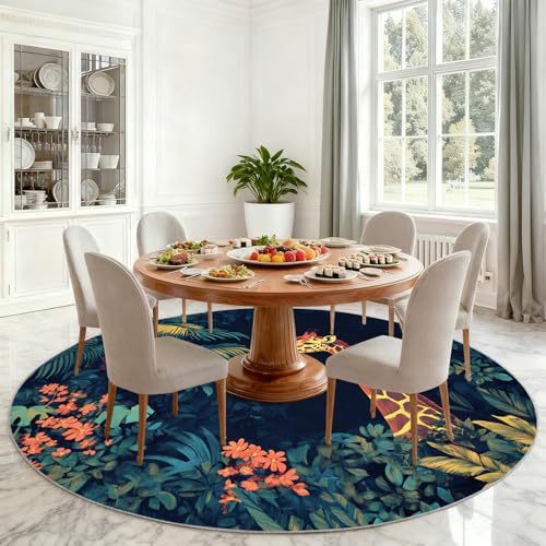 Tapis rond antidérapant 210 cm motif girafe pour sécuriser le sol du salon