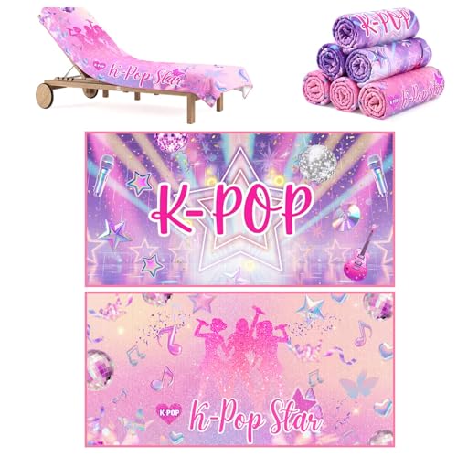 Frienda 6 Pack Kpop Beach Towel Purple Fast Drying Towel for Adult Women Men Chair Cover Accessories Kpop Party Favors Disco Sparkling Music Party Fans Birthday Bachelorette Gifts 30 x 60 Inches