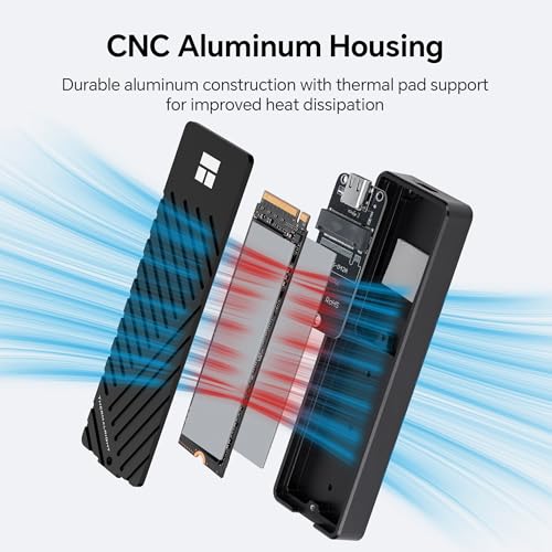 Image of HR-EB101 AC Black M.2 NVMe SSD Enclosure, 10Gbps USB-C, 2230-2280 | CNC aluminum housing, thicker thermal pads, dual cables, UASP /TRIM /S.M.A.R.T support, NVMe only, SSD not included