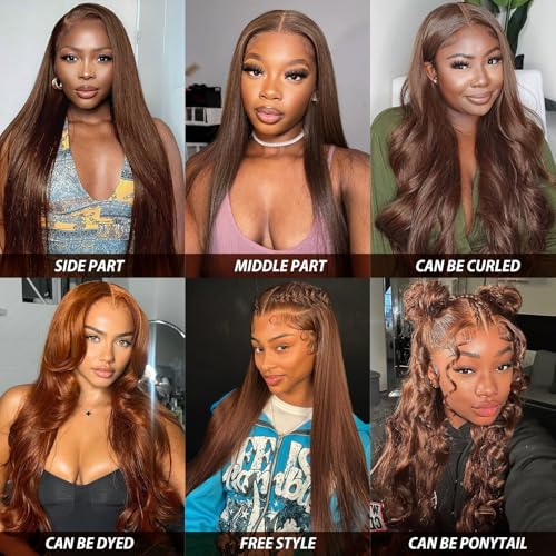 image for Btomar 13x6 Chocolate Brown Lace Front Wig Human Hair HD Transparent S